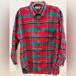 Saks Fifth Avenue Vintage 100% Cotton Flannel Red and Green Plaid Shirt size XL